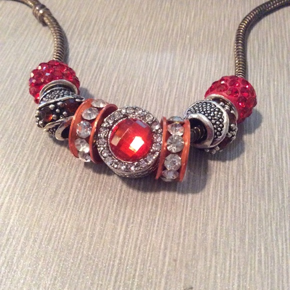 🌺7PC ORANGE BLING BEAD CHARMS DIY WIDE HOLE BOHO - Picture 7 of 7